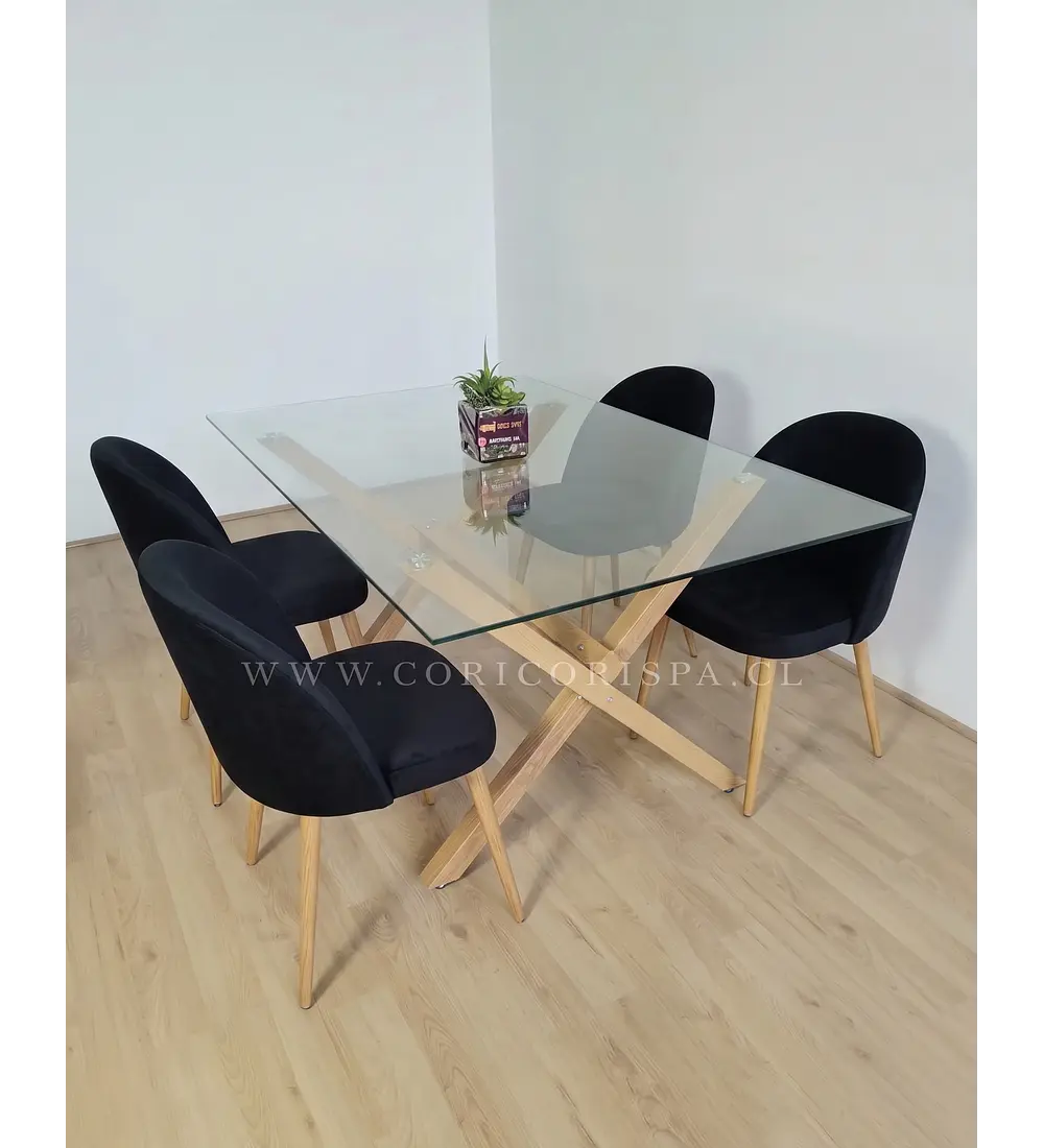 Comedor Medlock 140x90cm + 4 Sillas Bread Lino Wood