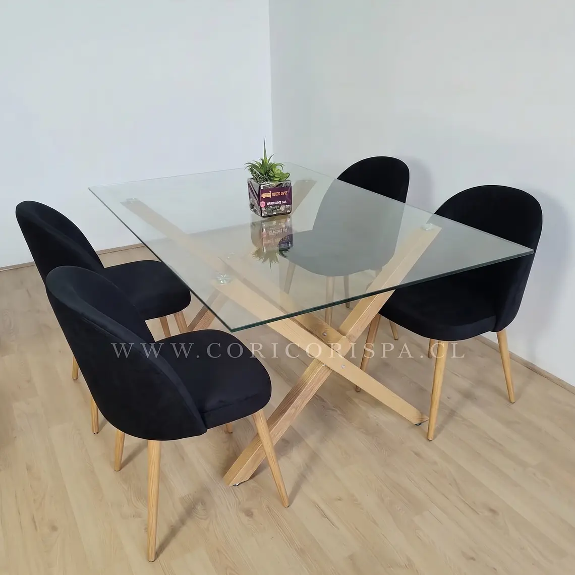 Comedor Medlock 140x90cm + 4 Sillas Bread Lino Wood 11