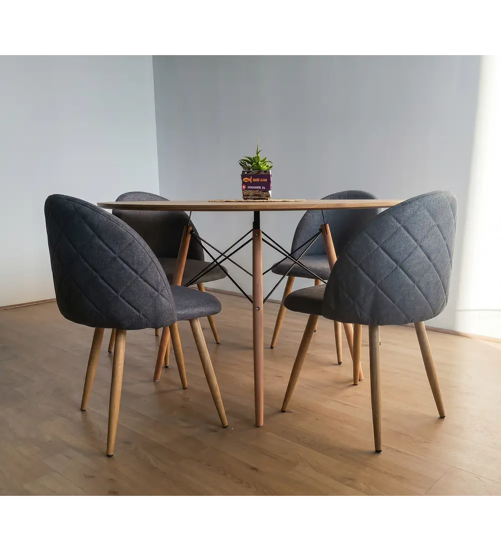 Comedor Mesa Wood 100cm + 4 Sillas Bread Lino Wood