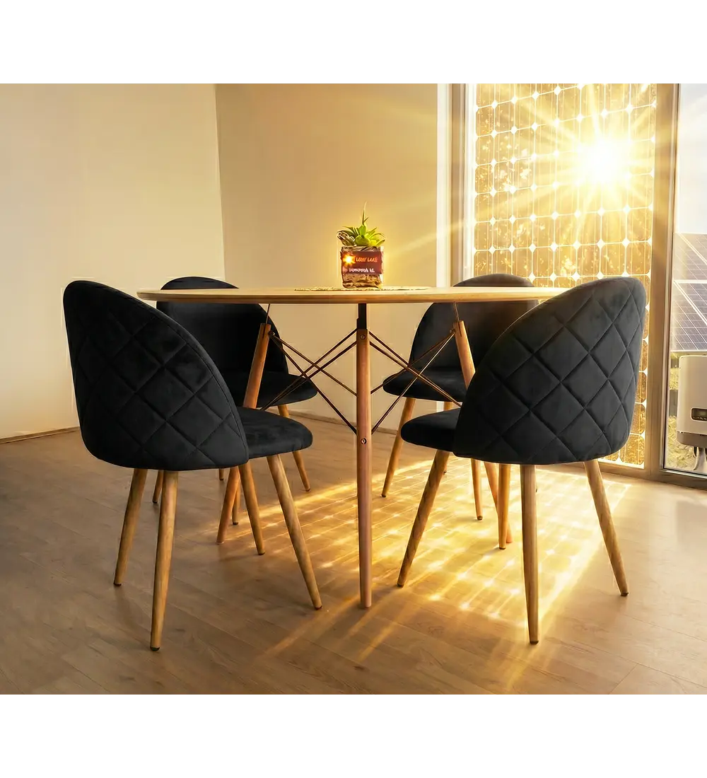 Comedor Mesa Wood 100cm + 4 Sillas Bread Lino Wood