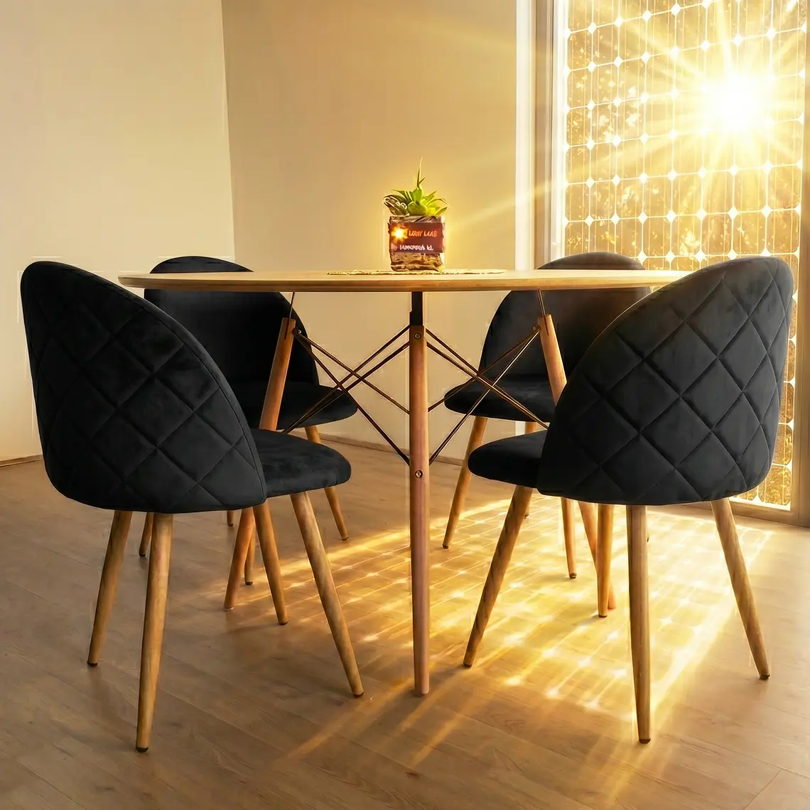 Comedor Mesa Wood 100cm + 4 Sillas Bread Lino Wood 11