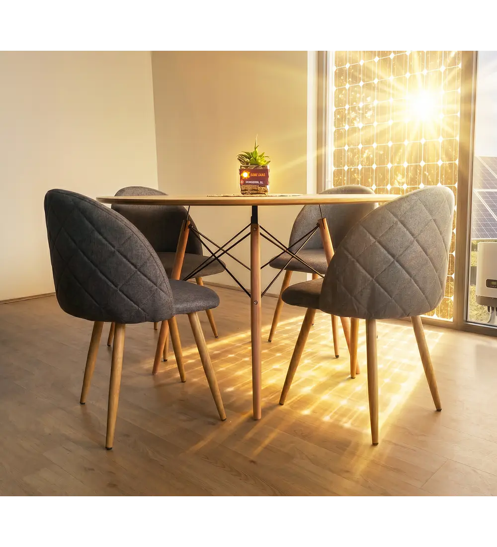 Comedor Mesa Wood 100cm + 4 Sillas Bread Lino Wood