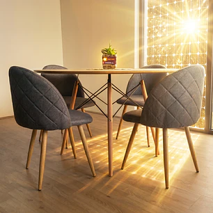 Comedor Mesa Wood 100cm + 4 Sillas Bread Lino Wood