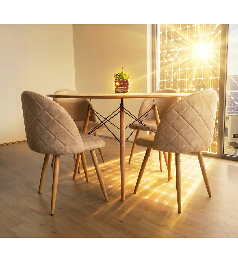 Comedor Mesa Wood 100cm + 4 Sillas Bread Lino Wood