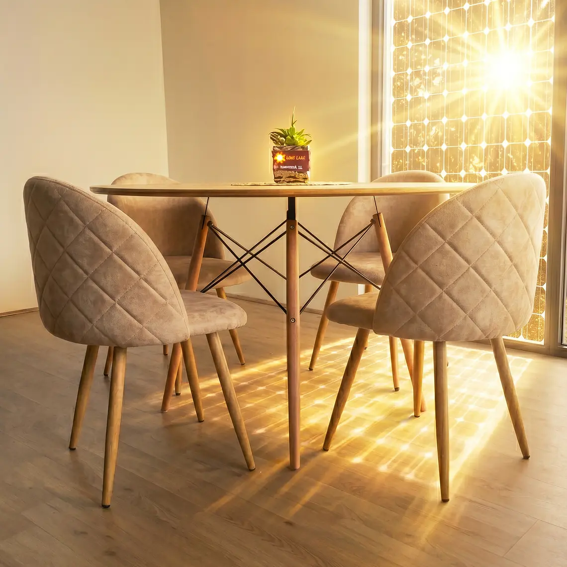 Comedor Mesa Wood 100cm + 4 Sillas Bread Lino Wood 12