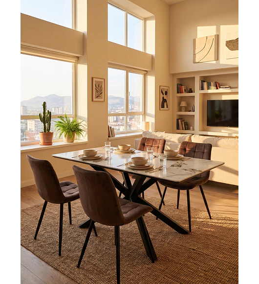 Comedor Madrid Stone 140x80cms + 4 Sillas Capitonne Top Velvet Black