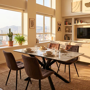 Comedor Madrid Stone 140x80cms + 4 Sillas Capitonne Top Velvet Black