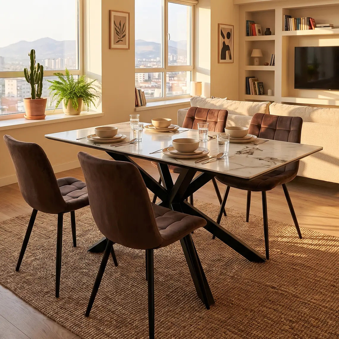 Comedor Madrid Stone 140x80cms + 4 Sillas Capitonne Top Velvet Black 2