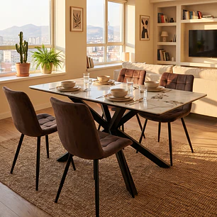 Comedor Madrid Stone 140x80cms + 4 Sillas Capitonne Top Velvet Black
