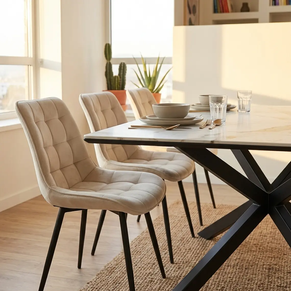 Comedor Madrid Stone 140x80cms + 4 Sillas Capitonne Top Velvet Black 6