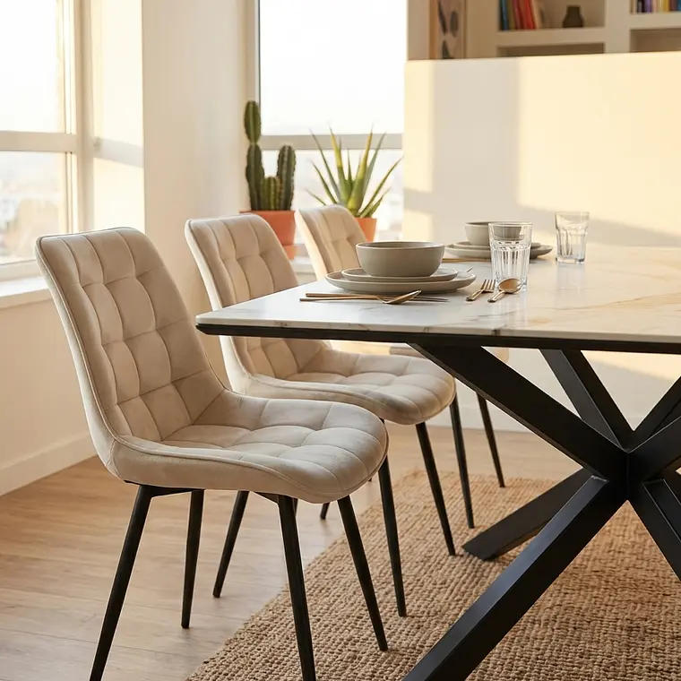 Comedor Madrid Stone 140x80cms + 4 Sillas Capitonne Top Velvet Black 6