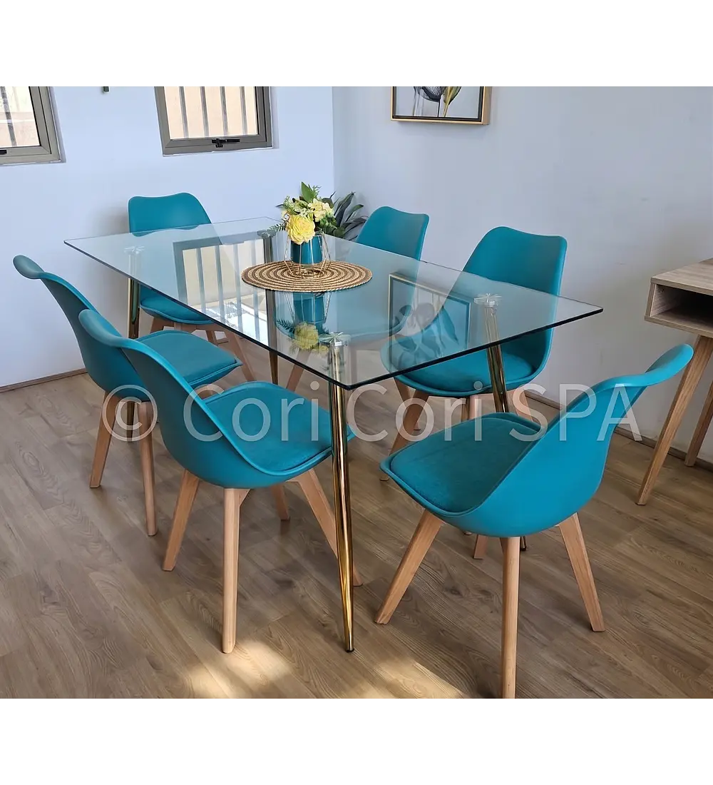 Comedor Rubi Gold 130x80cms + 6 Sillas Tulip