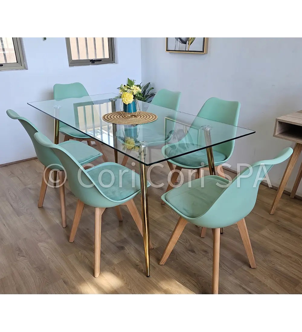 Comedor Rubi Gold 130x80cms + 6 Sillas Tulip