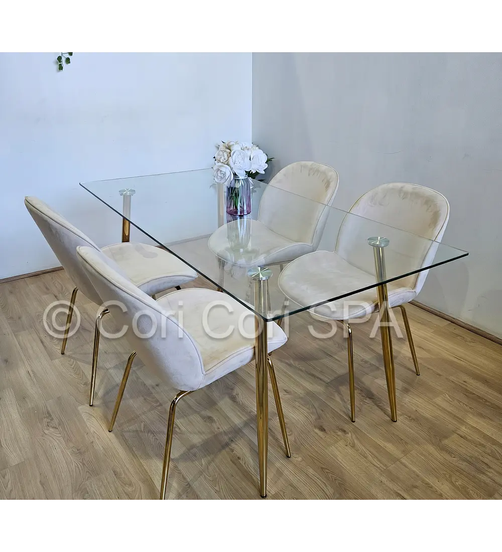 Comedor Rubi Gold 160x80cms + 4 Sillas Beetle