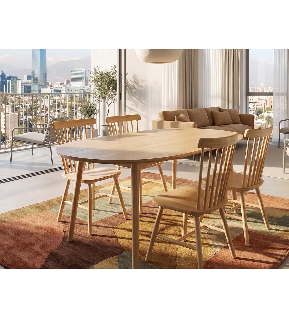 Comedor Mesa Expandible (100 - 180cms) + 4 Sillas Windsor Madera