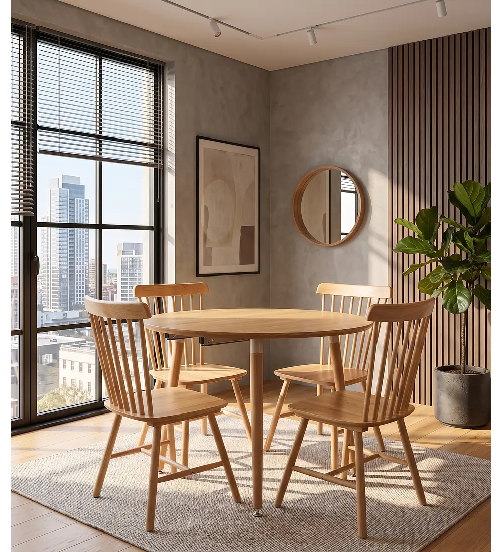 Comedor Mesa Expandible (100 - 180cms) + 4 Sillas Windsor Madera