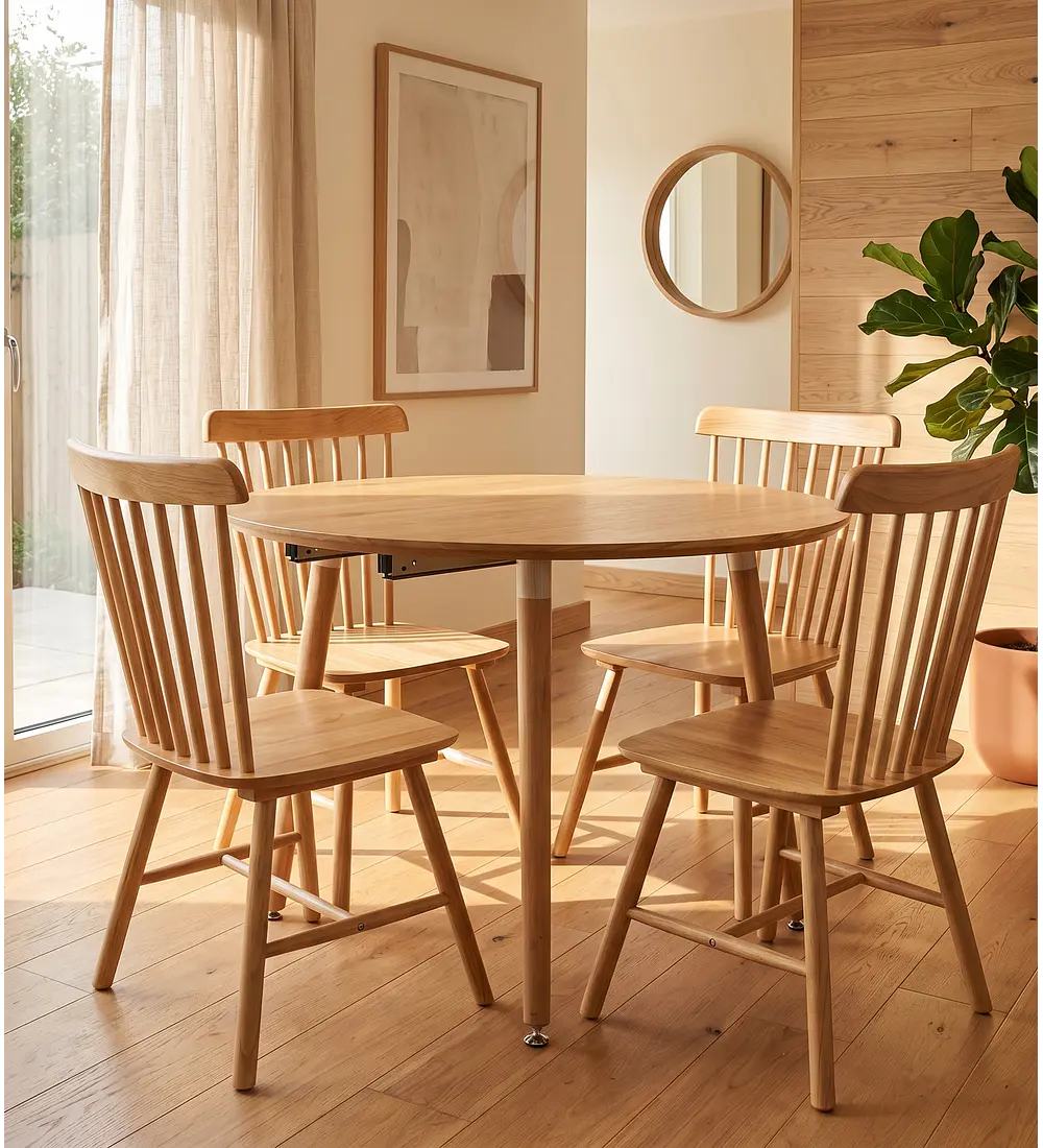 Comedor Mesa Expandible (100 - 180cms) + 4 Sillas Windsor Madera