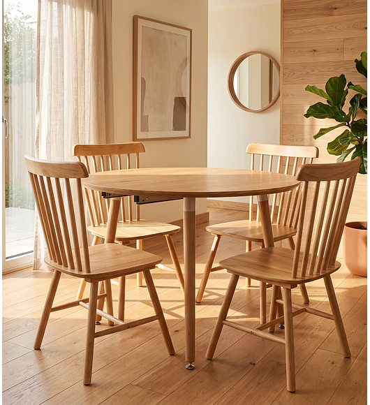 Comedor Mesa Expandible (100 - 180cms) + 4 Sillas Windsor Madera