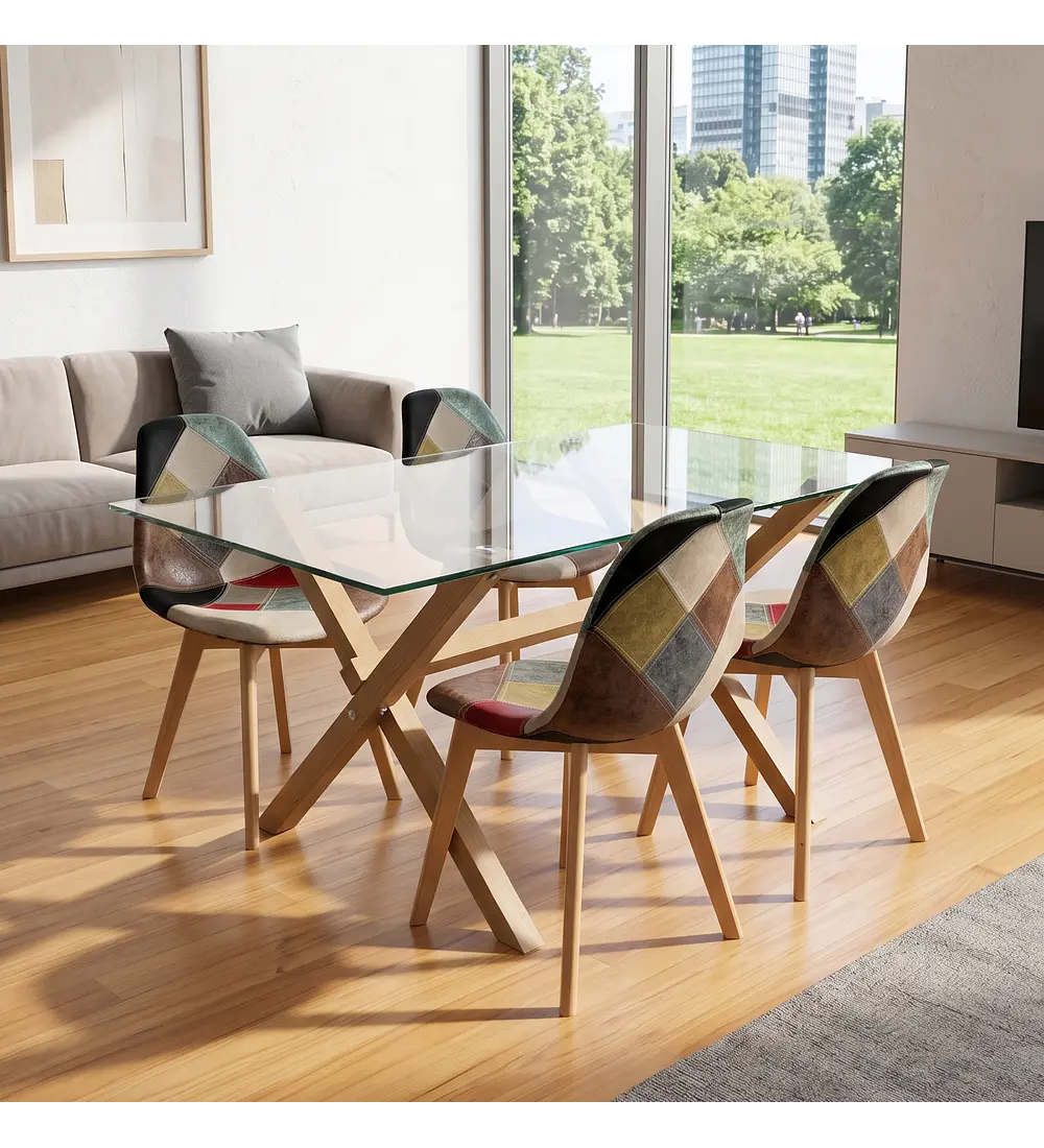 Comedor Mesa Medlock 140x90cms + 4 Sillas Patchwork DaVinci