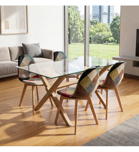 Comedor Mesa Medlock 140x90cms + 4 Sillas Patchwork DaVinci
