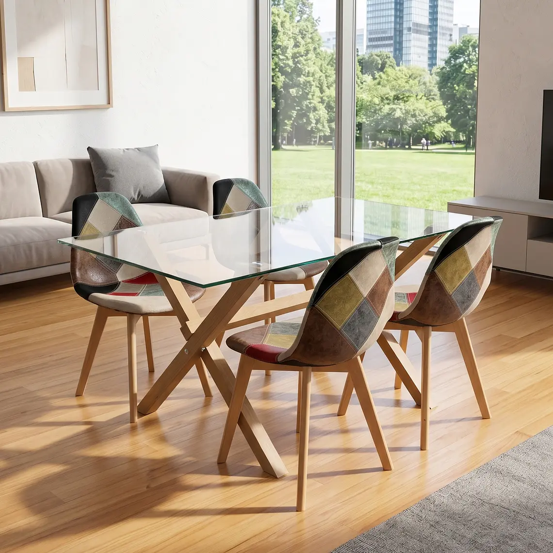 Comedor Mesa Medlock 140x90cms + 4 Sillas Patchwork DaVinci 1