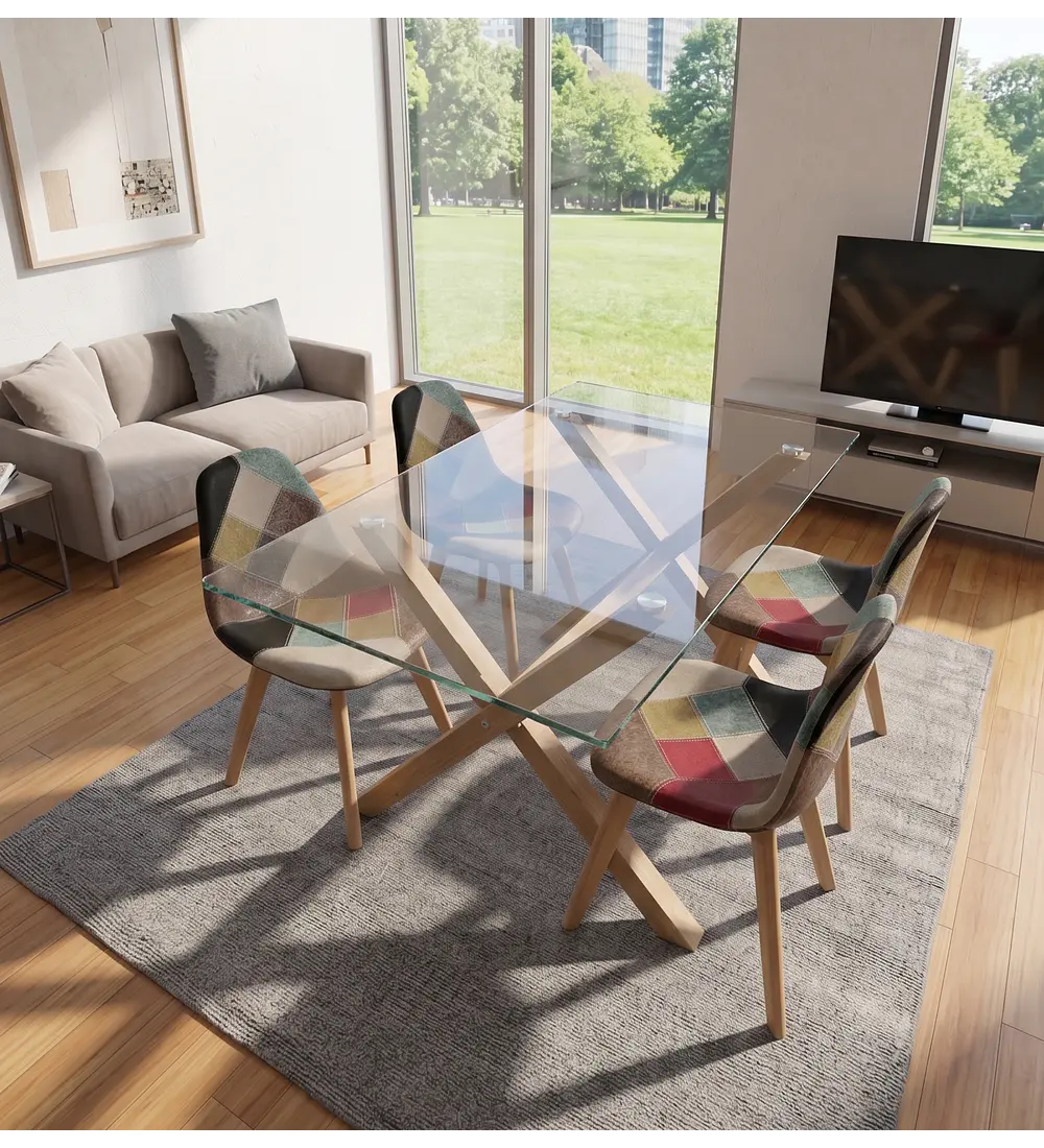 Comedor Mesa Medlock 140x90cms + 4 Sillas Patchwork DaVinci