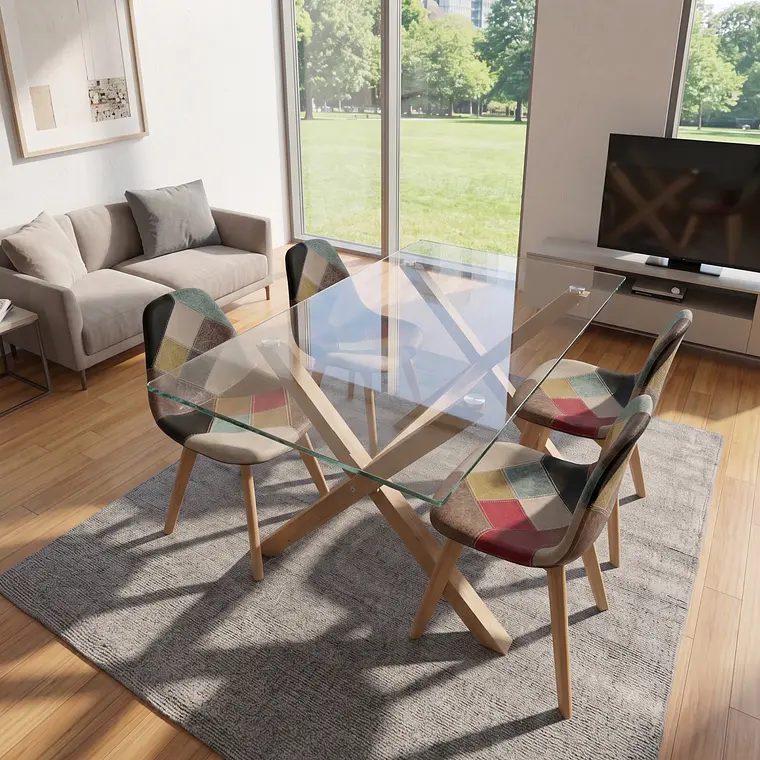 Comedor Mesa Medlock 140x90cms + 4 Sillas Patchwork DaVinci 2