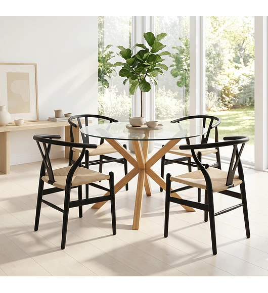 Comedor Mesa Warwick 120cm + 4 Sillas Wishbone