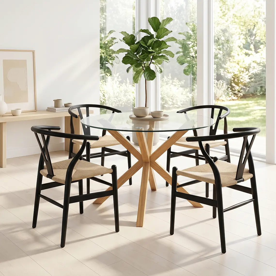 Comedor Mesa Warwick 120cm + 4 Sillas Wishbone 1