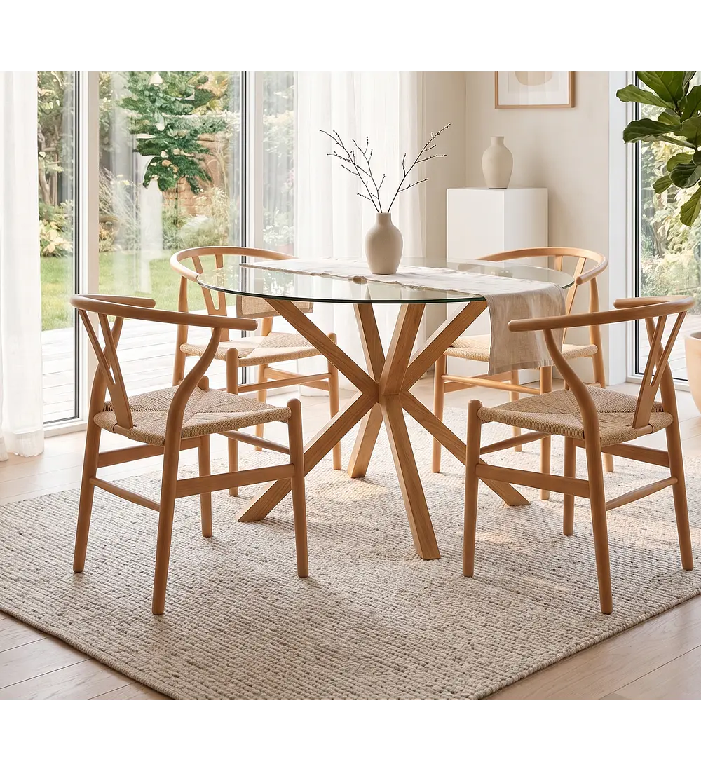 Comedor Mesa Warwick 120cm + 4 Sillas Wishbone