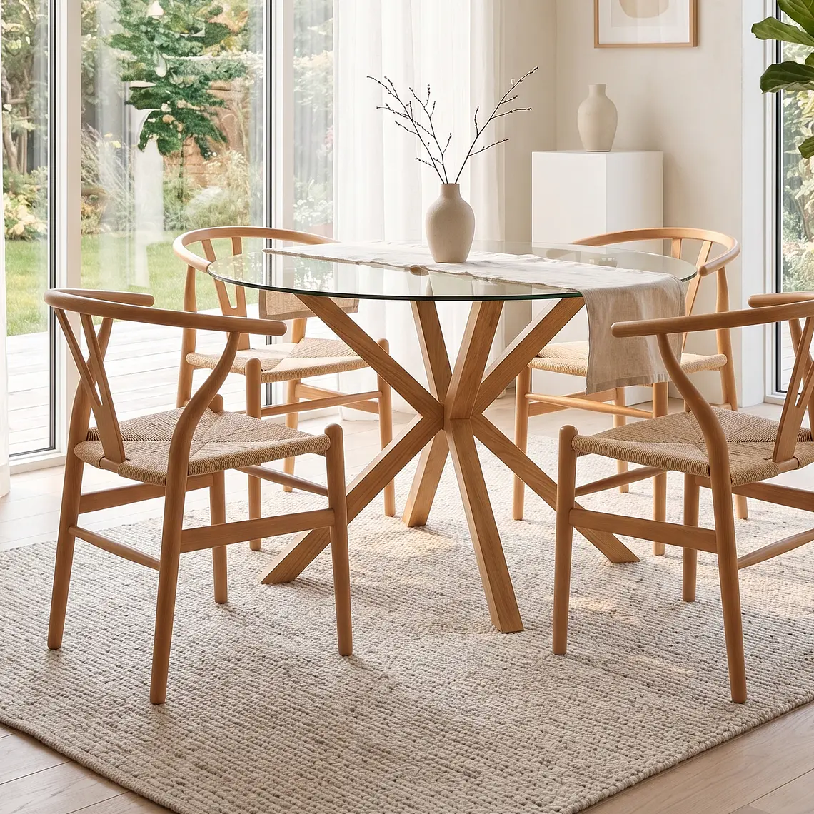 Comedor Mesa Warwick 120cm + 4 Sillas Wishbone 2