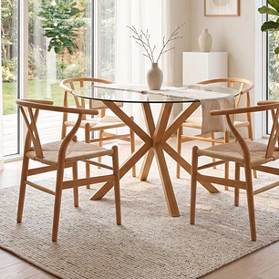 Comedor Mesa Warwick 120cm + 4 Sillas Wishbone