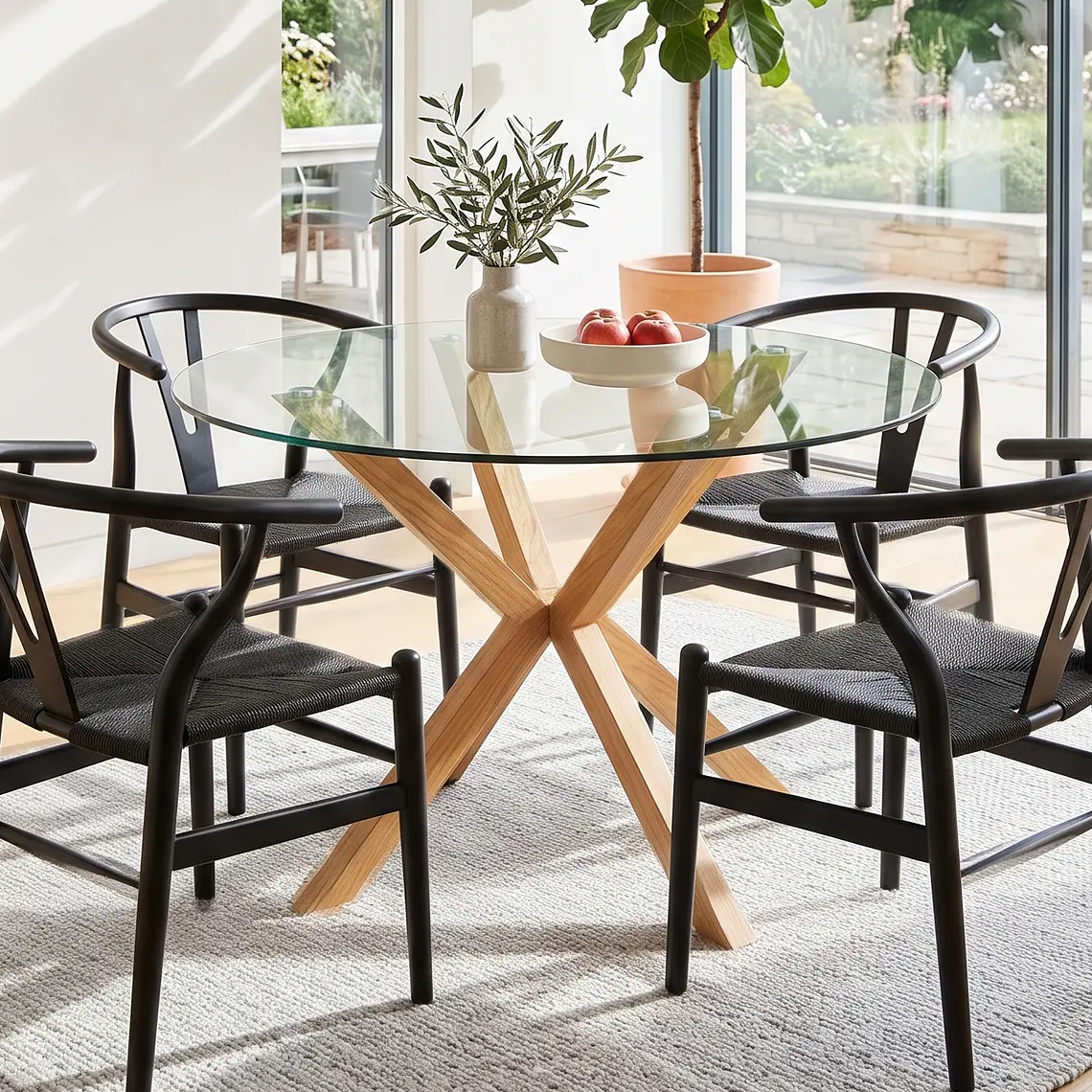 Comedor Mesa Warwick 120cm + 4 Sillas Wishbone 4