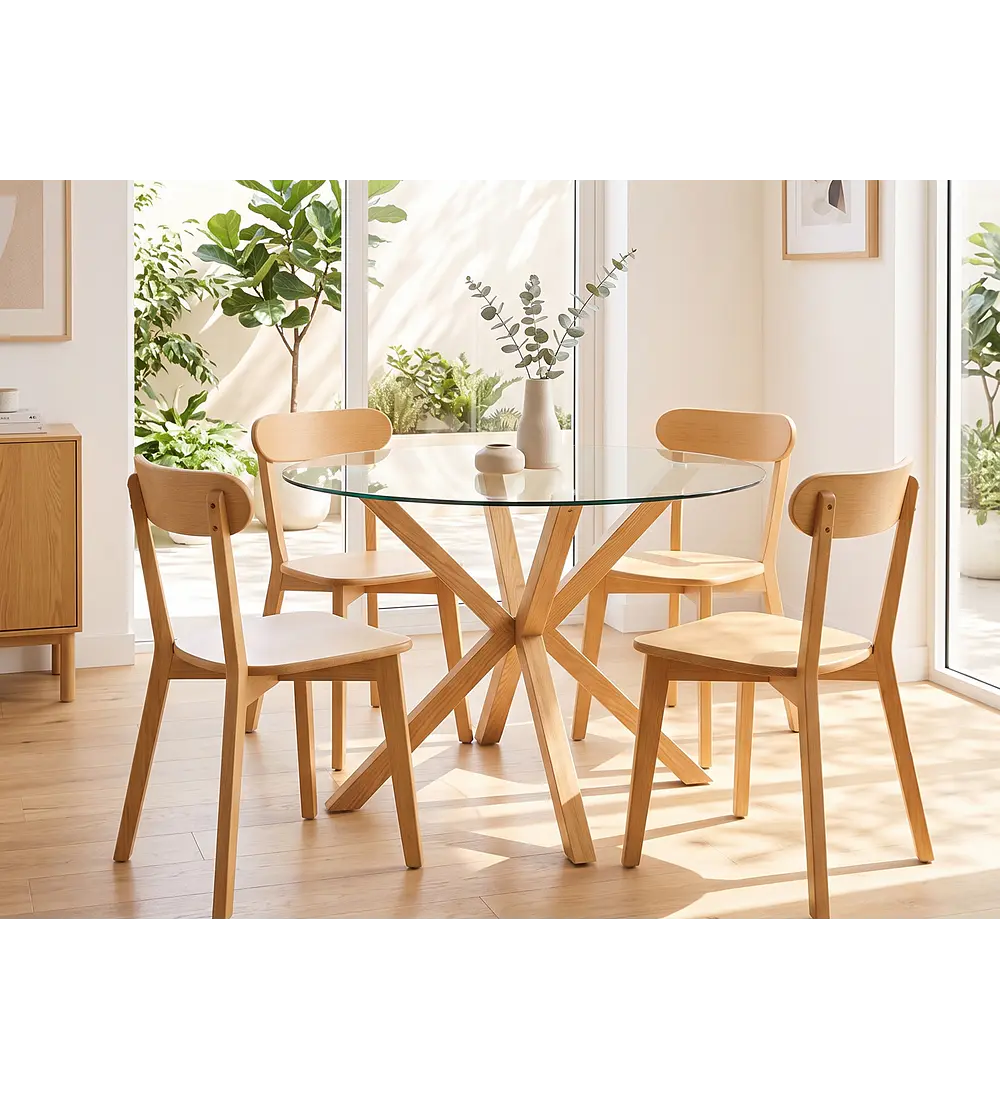 Comedor Warwick 120cm + 4 Sillas Fresno Madera
