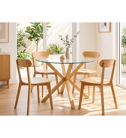 Comedor Warwick 120cm + 4 Sillas Fresno Madera