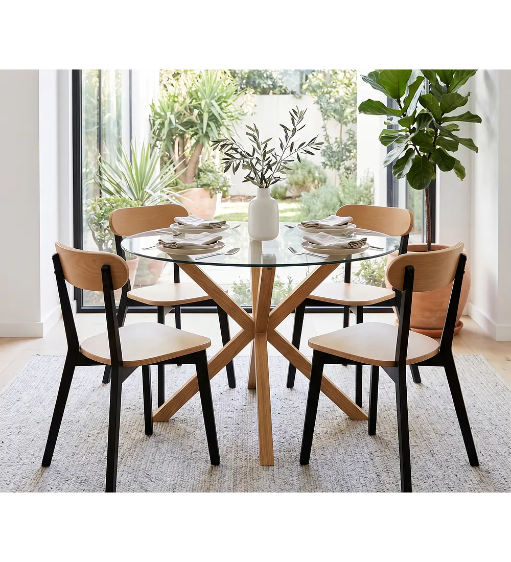 Comedor Warwick 120cm + 4 Sillas Fresno Madera