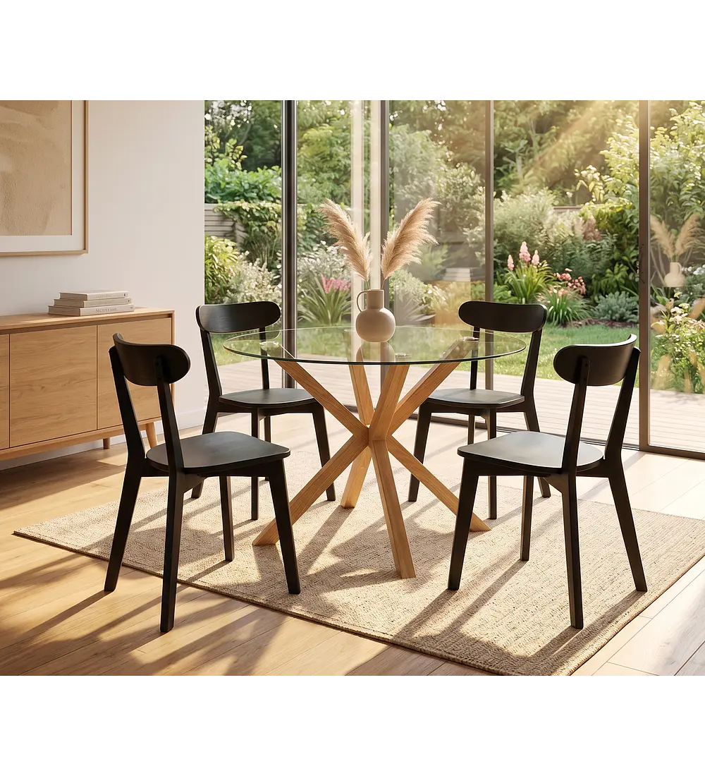 Comedor Warwick 120cm + 4 Sillas Fresno Madera