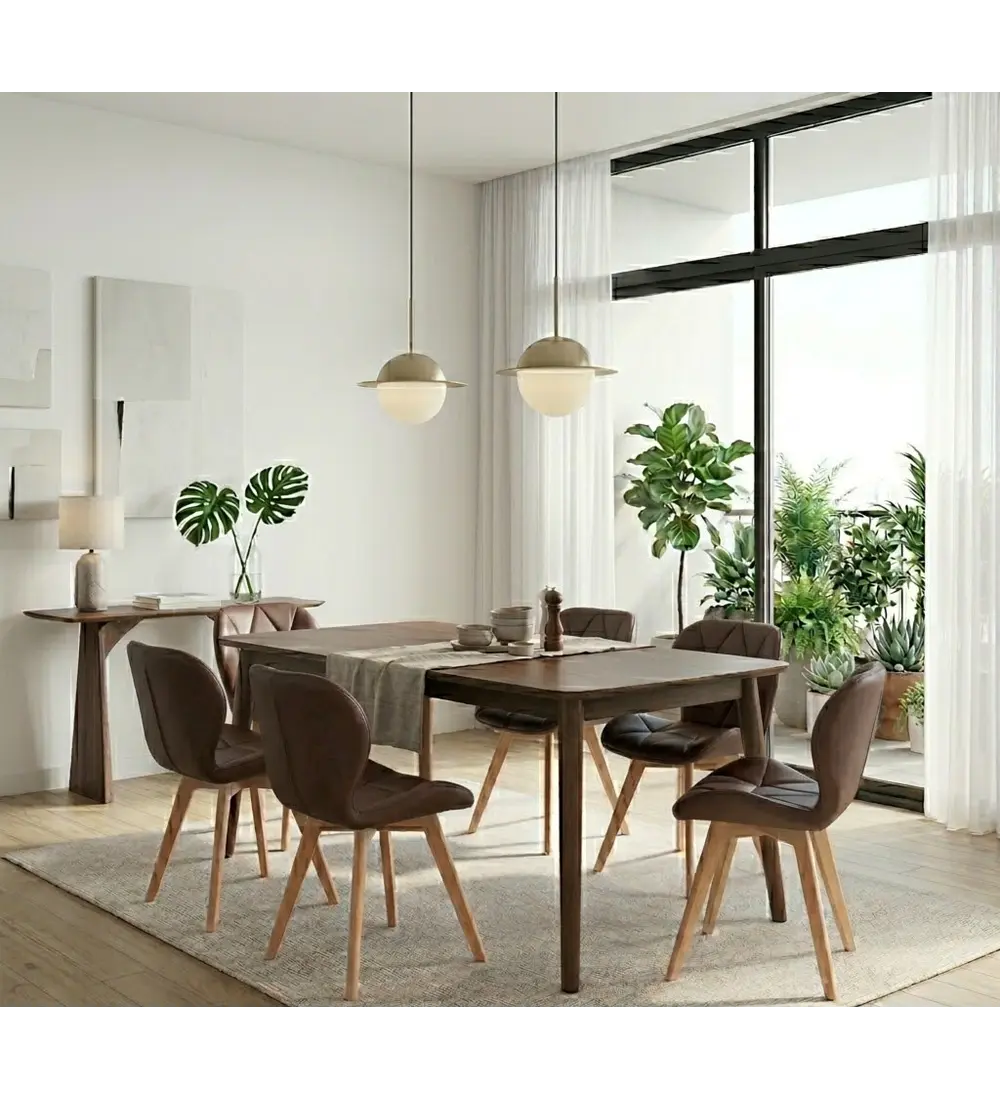 Comedor Mesa Vema 140x80cms + 6 Sillas Mariposa Ecocuero Wood