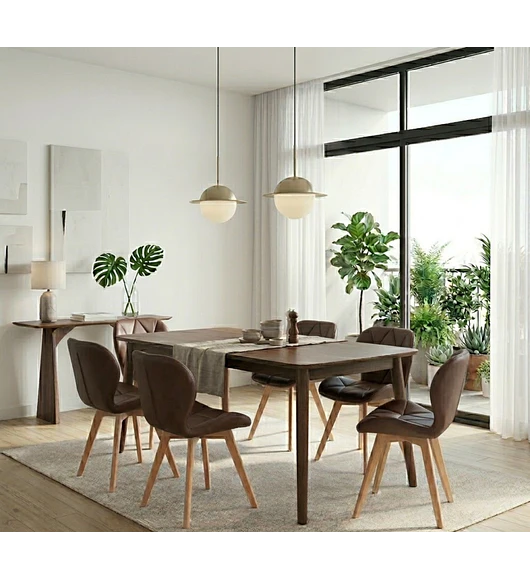 Comedor Mesa Vema 140x80cms + 6 Sillas Mariposa Ecocuero Wood