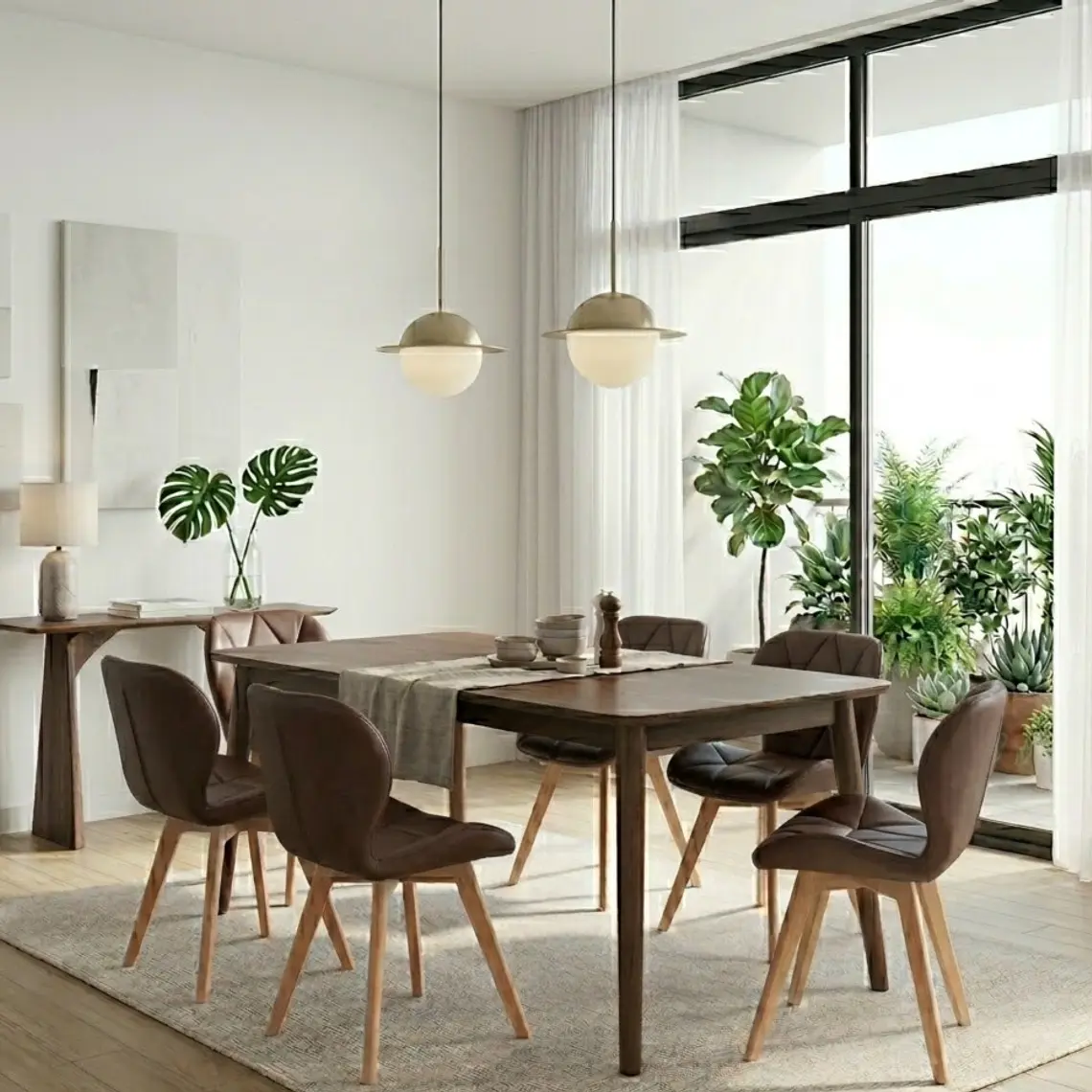 Comedor Mesa Vema 140x80cms + 6 Sillas Mariposa Ecocuero Wood 1