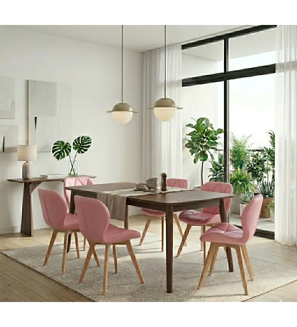 Comedor Mesa Vema 140x80cms + 6 Sillas Mariposa Ecocuero Wood