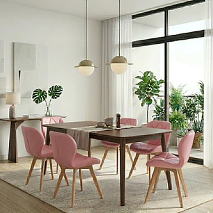 Comedor Mesa Vema 140x80cms + 6 Sillas Mariposa Ecocuero Woood