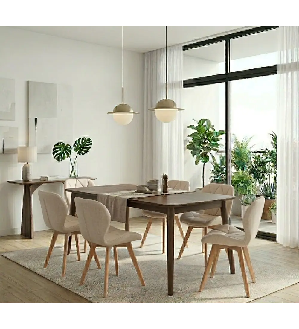 Comedor Mesa Vema 140x80cms + 6 Sillas Mariposa Ecocuero Wood