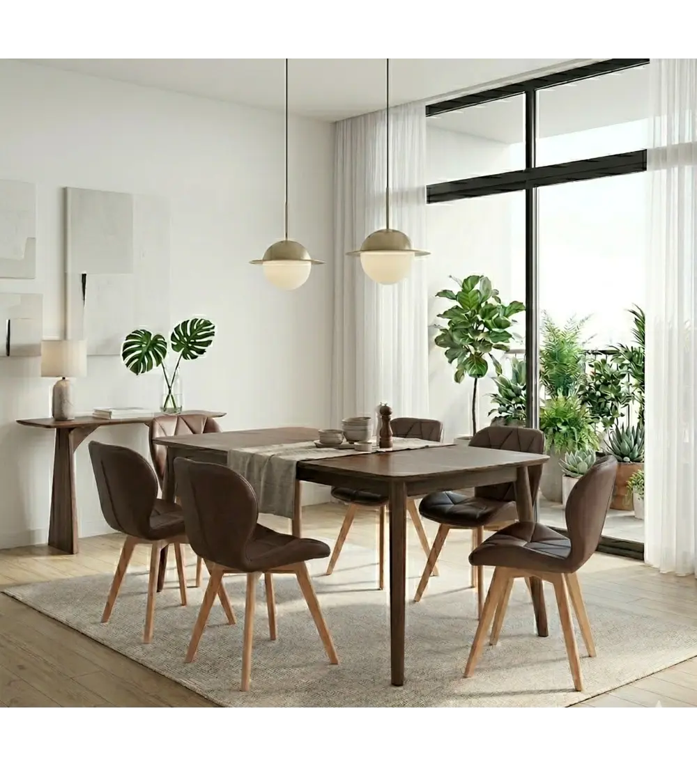 Comedor Mesa Vema 140x80cms + 6 Sillas Mariposa Ecocuero Wood