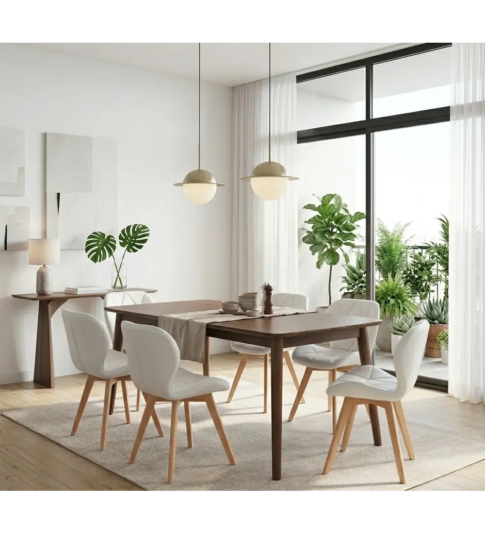 Comedor Mesa Vema 140x80cms + 6 Sillas Mariposa Ecocuero Wood