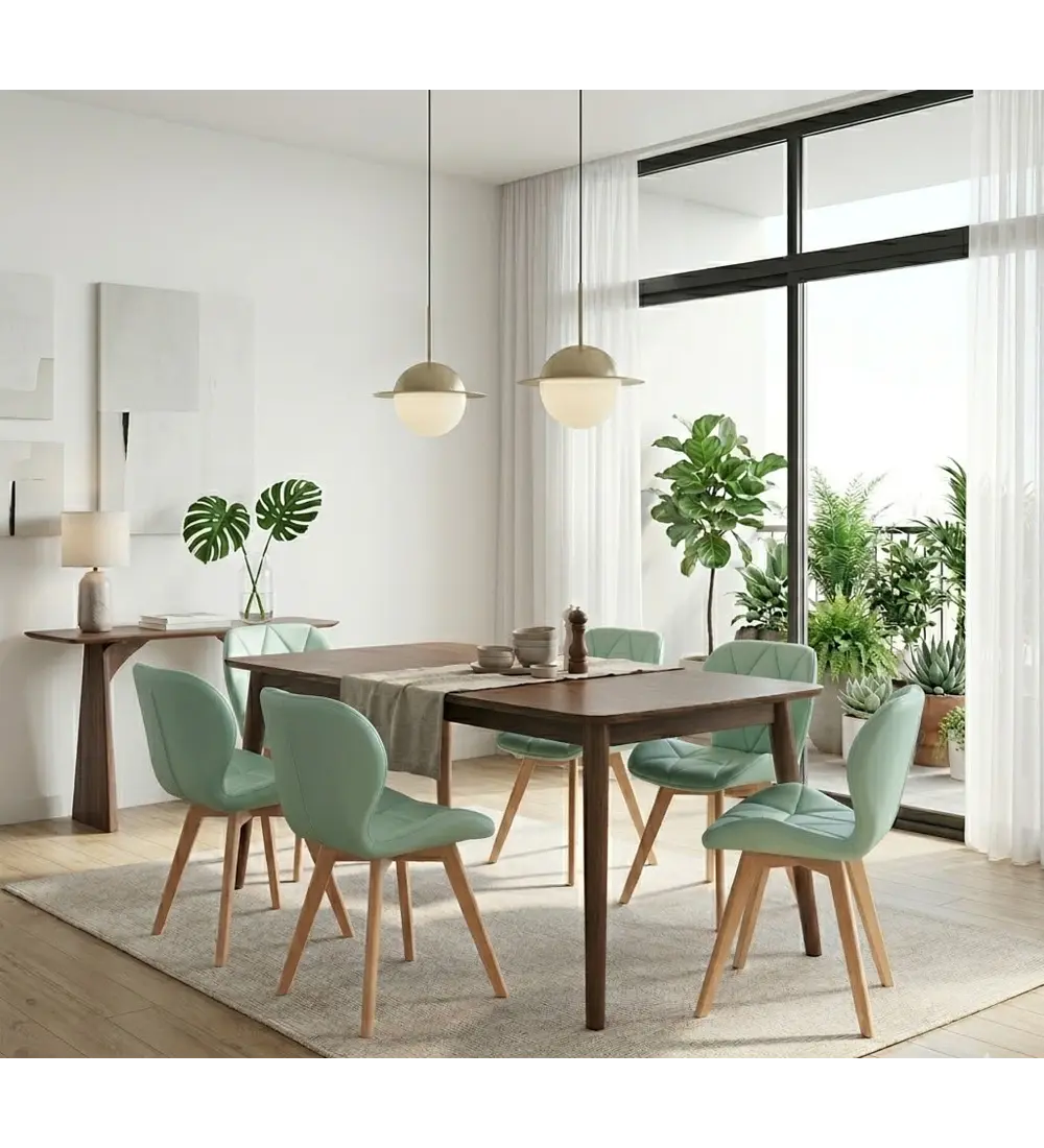Comedor Mesa Vema 140x80cms + 6 Sillas Mariposa Ecocuero Wood
