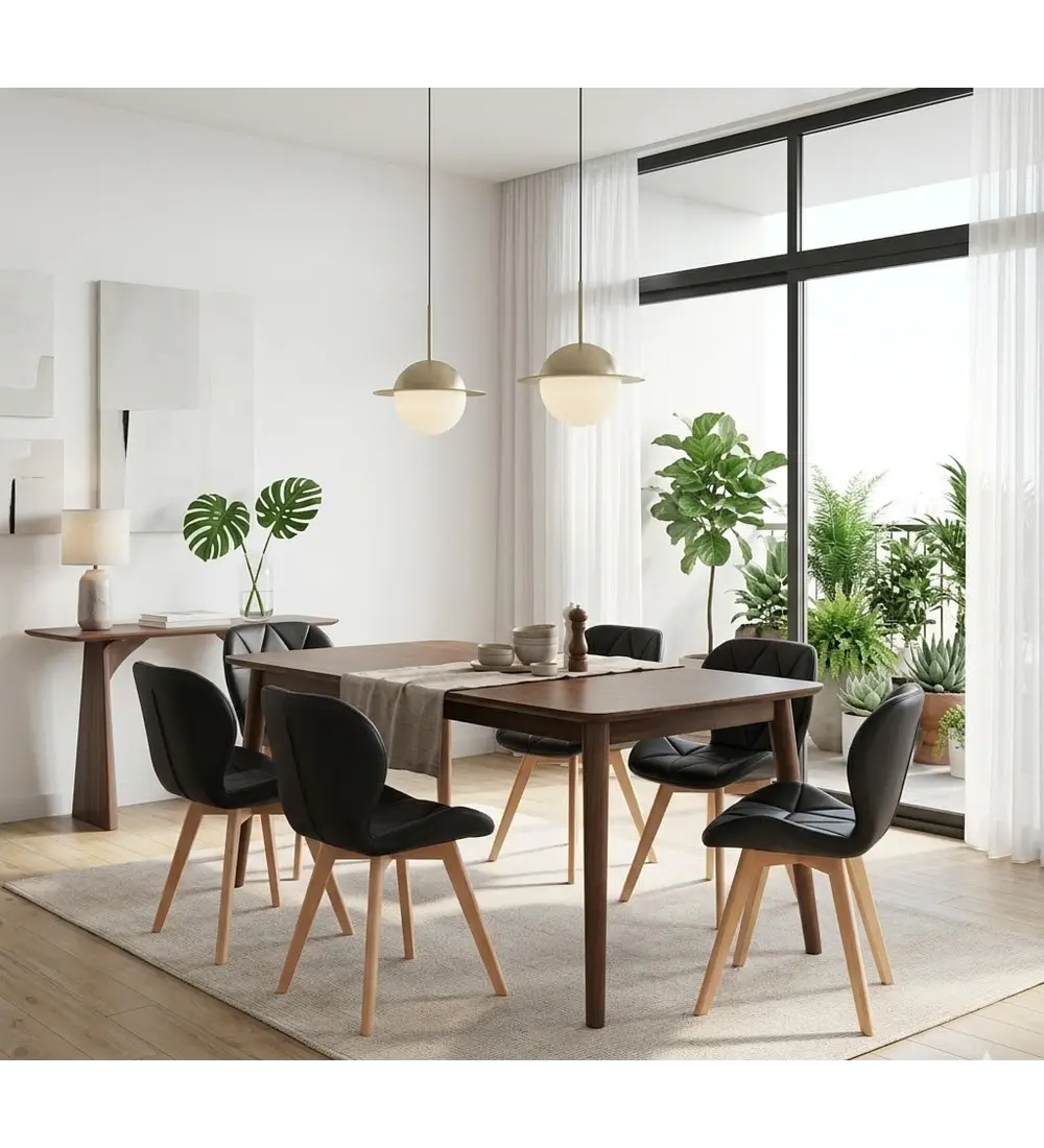 Comedor Mesa Vema 140x80cms + 6 Sillas Mariposa Ecocuero Wood