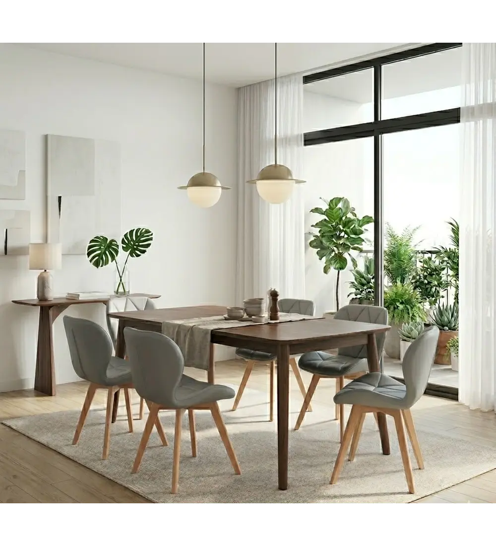 Comedor Mesa Vema 140x80cms + 6 Sillas Mariposa Ecocuero Wood