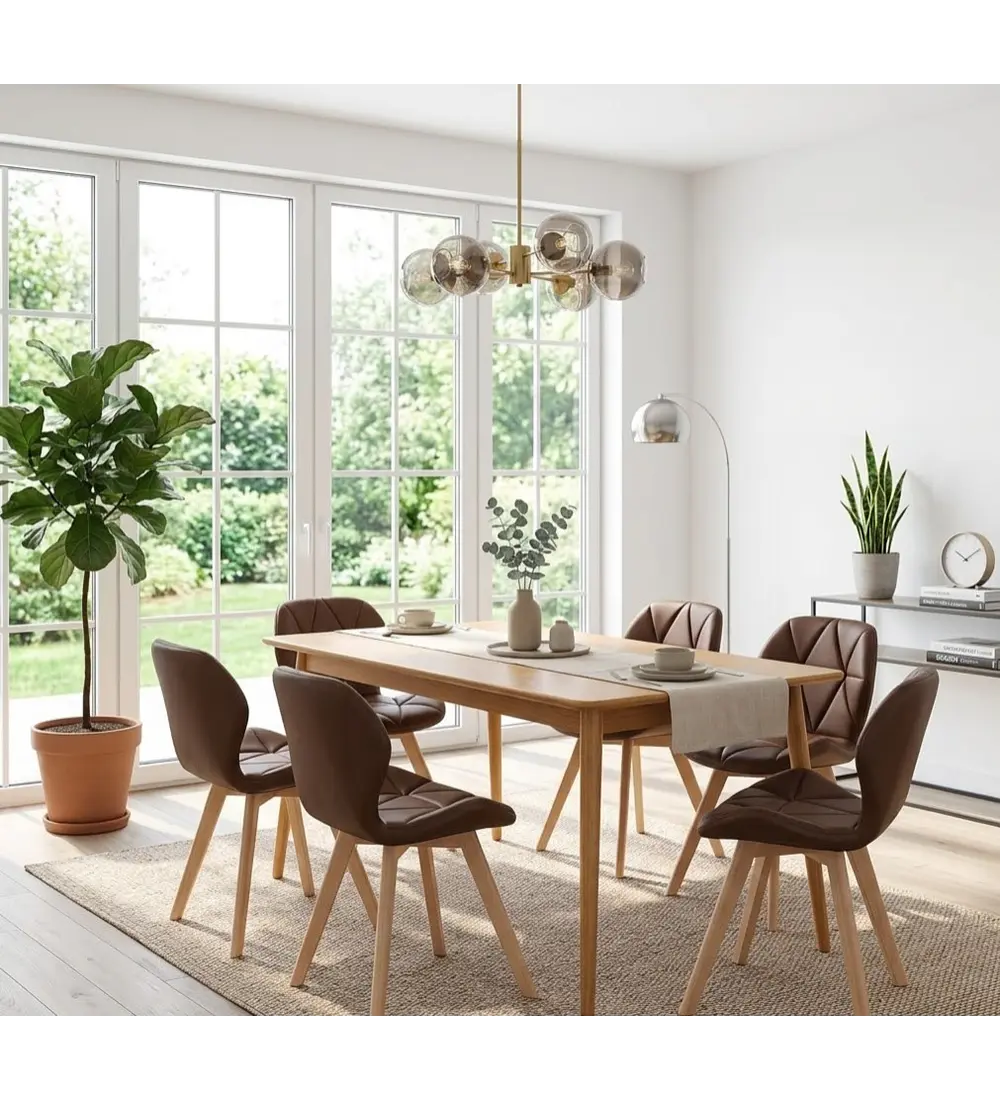 Comedor Mesa Vema 140x80cms + 6 Sillas Mariposa Ecocuero Wood