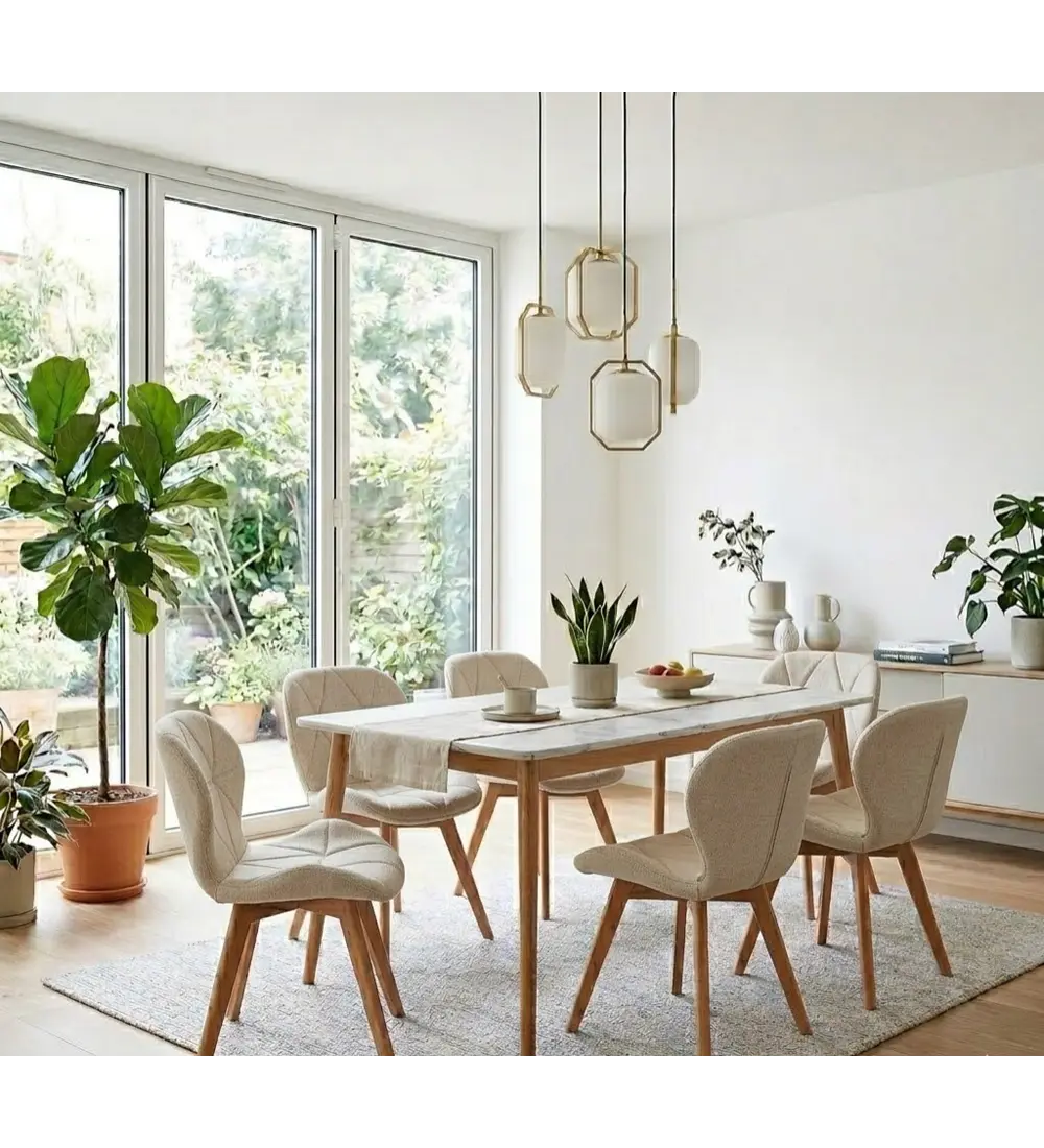 Comedor Mesa Vema 140x80cms + 6 Sillas Mariposa Ecocuero Wood